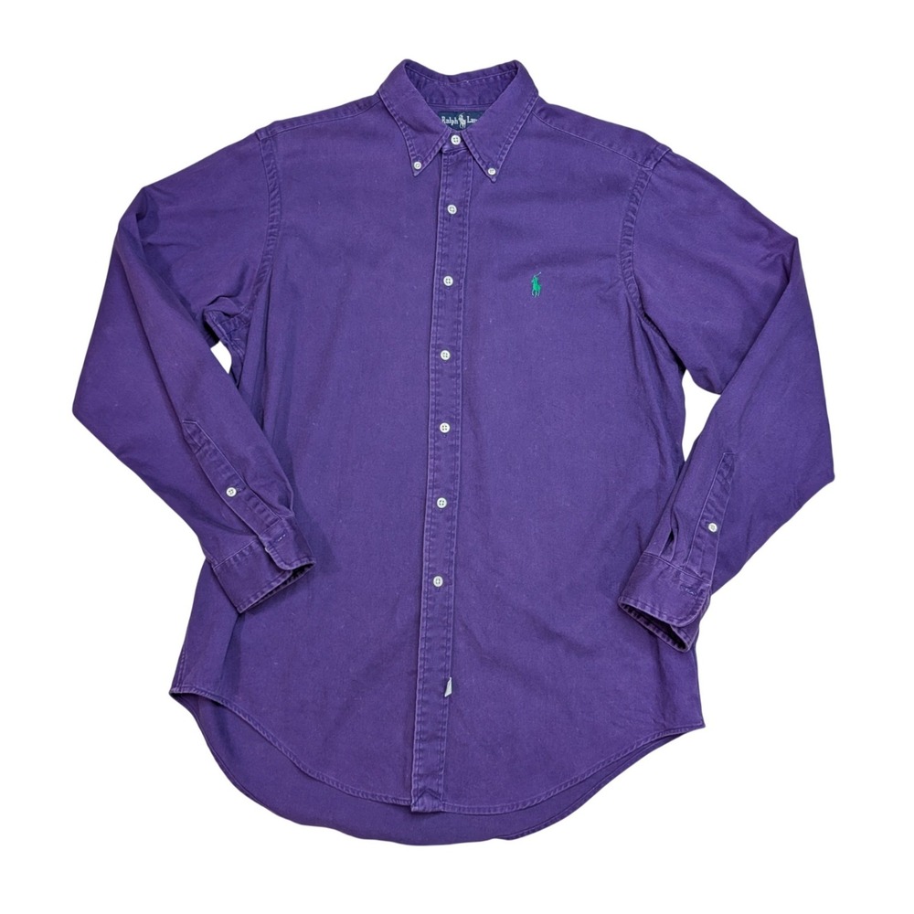 Ralph Lauren Vintage Button Down Shirt Mens L Purple Cotton Twill Long Sleeve